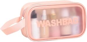 Bolsas de aseo transparentes para mujer, para viajar, bolsas de cosméticos colgantes repelentes al agua, maquillaje de aeropuerto, color negro, M, Rosado