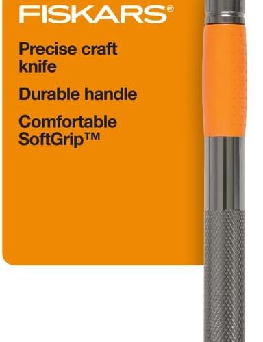 Fiskars SoftGrip - Cuchillo para manualidades, cuchillo Exacto de 8 pulgadas para manualidades, hoja Exacto multiusos incluida con cubierta protectora