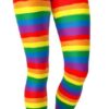 sissycos Leggings de los años 80 para mujer, pantalones elásticos con estampado de rayas arcoíris suaves