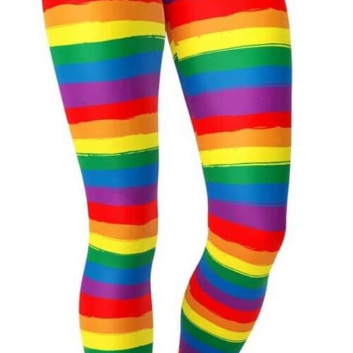 sissycos Leggings de los años 80 para mujer, pantalones elásticos con estampado de rayas arcoíris suaves