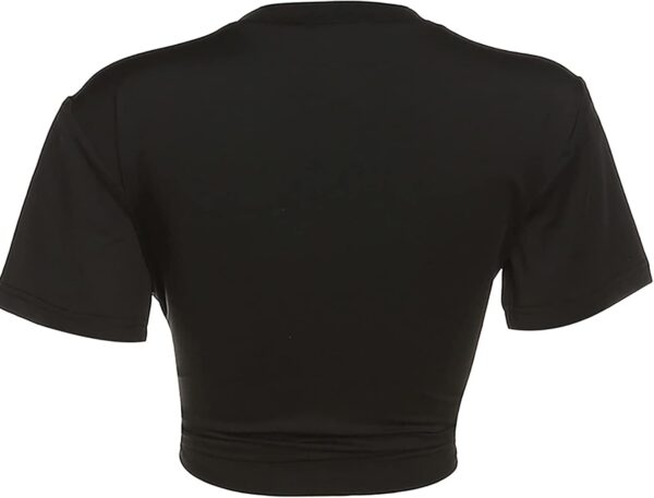 Zoyami Camiseta de manga corta sexy con lazo frontal para mujer, camiseta gráfica para club