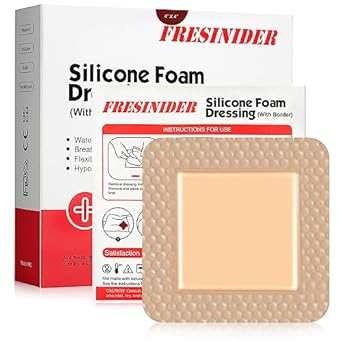 Apósito de espuma de silicona con borde adhesivo, vendaje de vendaje para heridas, almohadilla de espuma de silicona, paquete de 10, vendajes impermeables grandes de 4 x 4 pulgadas,