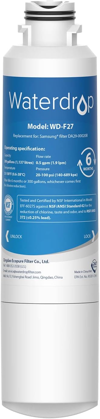 Waterdrop DA29-00020B Repuesto para Samsung DA29-00020B, HAF-CIN/EXP, 46-9101 Filtro de agua para nevera , Blanco, WD-DA29-00020B-1