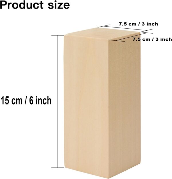 Paquete de 2 bloques de tallado de tilo sin terminar, 6 x 3 x 3 pulgadas, juego de bloques de tallado de madera suave sin terminar para niños y adultos para principiantes