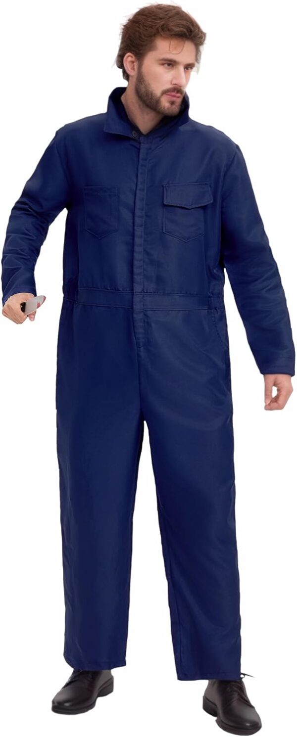 Overol azul marino, disfraz de Halloween para hombre, incluye máscara y cuchillo de juguete