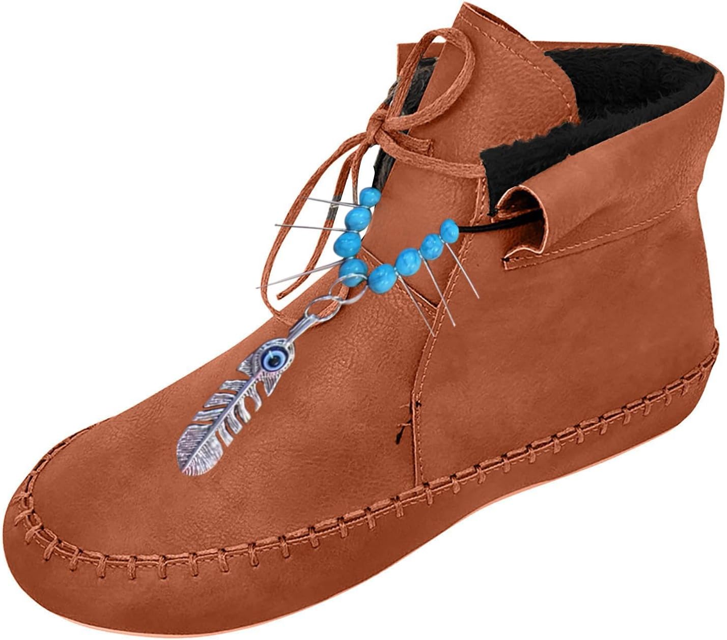 Botas cortas vintage para mujer, estilo casual, con forro polar, cálidas, botas térmicas de invierno, botines planos con cordones