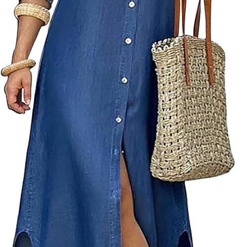 Kuraki - Vestido camisero largo con botones y estampado, informal para mujer