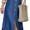 Kuraki - Vestido camisero largo con botones y estampado, informal para mujer