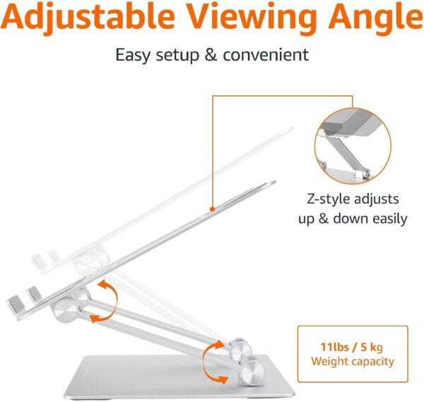 Amazon Basics Soporte ergonómico y plegable para computadora de escritorio, elevador ajustable, se adapta a todas las computadoras portátiles y portátiles de hasta 17.3 pulgadas, 10 x 8.7 x 6