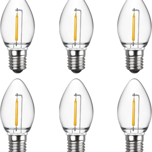 Meconard Bombillas LED C7, bombillas LED inastillables de repuesto para velas y candelabros de ventana, base de candelabro E12, equivalente a 0.6 vatios equivalentes a bombillas incandescentes de 7 W,