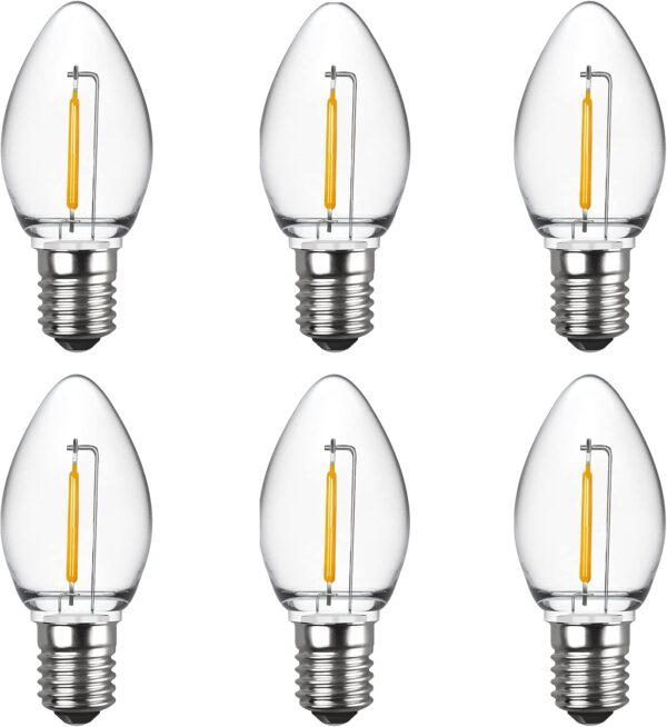 Meconard Bombillas LED C7, bombillas LED inastillables de repuesto para velas y candelabros de ventana, base de candelabro E12, equivalente a 0.6 vatios equivalentes a bombillas incandescentes de 7 W,