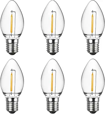 Meconard Bombillas LED C7, bombillas LED inastillables de repuesto para velas y candelabros de ventana, base de candelabro E12, equivalente a 0.6 vatios equivalentes a bombillas incandescentes de 7 W,