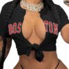 Zoyami Camiseta de manga corta sexy con lazo frontal para mujer, camiseta gráfica para club