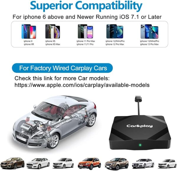 Adaptador inalámbrico CarPlay para iPhone, 2023 Apple CarPlay Wireless Dongle para automóviles CarPlay de fábrica OEM, chip 5G integrado y tasa WiFi de 5.8 GHZ, actualización en línea de