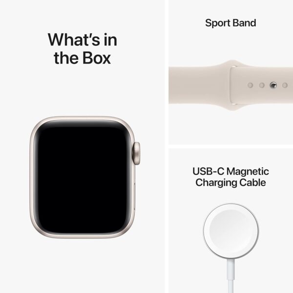 Apple Reloj inteligente SE (2.ª generación) [GPS de 1.575 in] con caja de aluminio Starlight y correa deportiva Starlight - S/M. Monitor de fitness y sueño, detección de choques, monitor de frecuencia