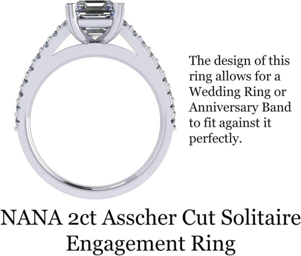 NANA Jewels Anillo de compromiso con solitario con catedral Asscher de 2.00 quilates con circonita pura brillante-plata de 10 quilates o oro de 14 k