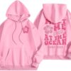 Meet Me 1962 At The Ocean Surf City Sudaderas de gran tamaño para mujer, sudadera con capucha rosa de palmera Y2K