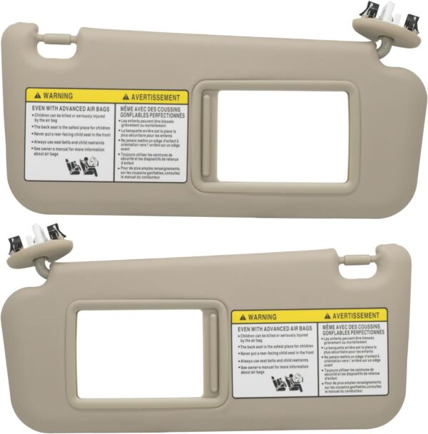 Reemplazo de visera solar para lado izquierdo y pasajero con Toyota RAV4 2006 2007 2008 2009 2010 2011 2012 2013 con luz de repuesto 74320-42501-A1 y 74310-42451-A1 beige