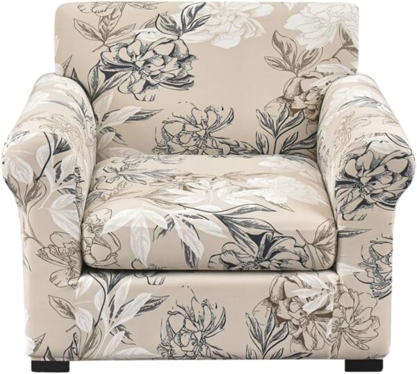 FORCHEER Fundas para sillón de 2 piezas con estampado de flores con 1 cojín separado, funda lavable con parte inferior elástica para sala de estar (Sillón, estilos 4)