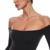 INLYRIC Natrelax - Body de manga larga con hombros descubiertos para mujer, sexy, ajustado, leotardo