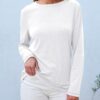 SUNBS Paquete de 3 camisas de manga larga para mujer, ajuste holgado, camisetas de otoño, ropa de moda, camisetas básicas de cuello redondo 2025