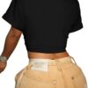 Zoyami Camiseta de manga corta sexy con lazo frontal para mujer, camiseta gráfica para club