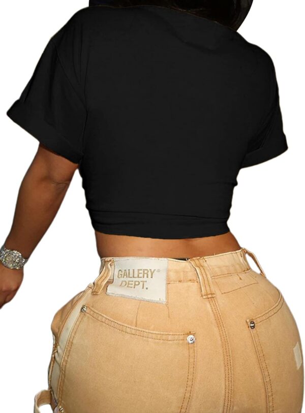 Zoyami Camiseta de manga corta sexy con lazo frontal para mujer, camiseta gráfica para club