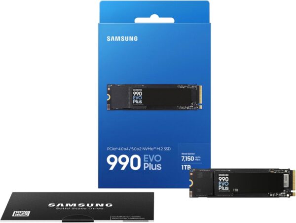 SAMSUNG SSD 990 EVO Plus de 1 TB, PCIe Gen 4x4, Gen 5x2 M.2 2280, velocidades de hasta 7,250 MB/s, almacenamiento actualizado para PC/portátiles, tecnología HMB y Intelligent Turbowrite 2.0,