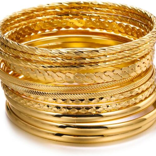 Juego de 16 pulseras de oro para mujer, pulseras texturizadas apilables de varias capas, juego de joyas bohemias.