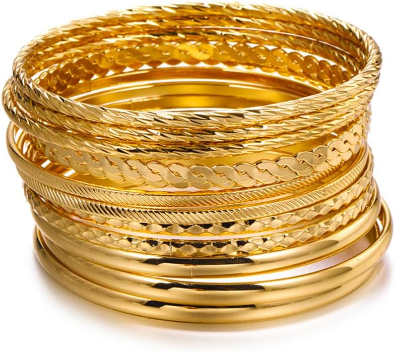 Juego de 16 pulseras de oro para mujer, pulseras texturizadas apilables de varias capas, juego de joyas bohemias.