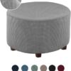 Funda otomana redonda de mezcla de poliéster, fundas protectoras elásticas con parte inferior elástica, tela jacquard texturizada lavable a máquina (gris, tamaño extragrande)