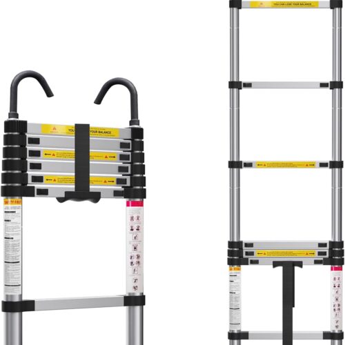 Escalera telescópica de 6.6 pies, escalera plegable ligera con gancho, escaleras de extensión de aluminio para el hogar, escalera telescópica plegable para RV, ático, uso diario en casa, 330