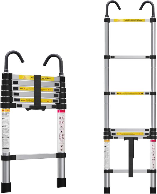 Escalera telescópica de 6.6 pies, escalera plegable ligera con gancho, escaleras de extensión de aluminio para el hogar, escalera telescópica plegable para RV, ático, uso diario en casa, 330