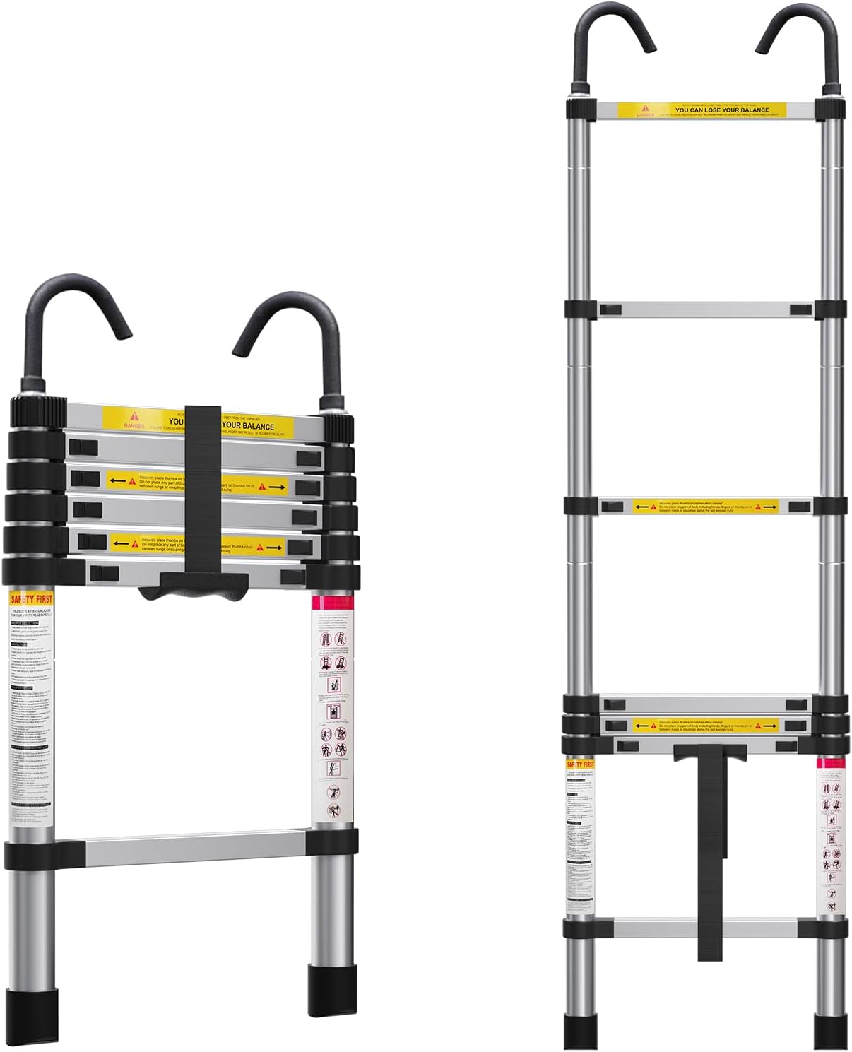 Escalera telescópica de 6.6 pies, escalera plegable ligera con gancho, escaleras de extensión de aluminio para el hogar, escalera telescópica plegable para RV, ático, uso diario en casa, 330