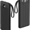 VRURC Cargador portátil con cables integrados, cargador de batería externa de 10000 mAh de viaje Essentials, 5 salidas y 2 entradas, pantalla LED externa, compatible con iPhone, Samsung, Android,