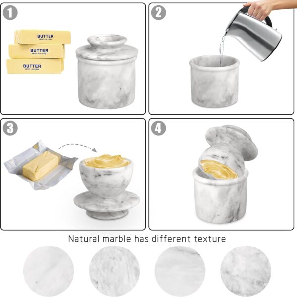 Mantequilla con tapa, manteca suave para untar, manteca francesa de mármol para dejar en la encimera, mantequilla, decoración del hogar y cocina para encimera (blanco gris, grande)