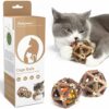 Potaroma Juguetes de hierba gatera, 3 piezas de juguetes para gatos, bolas de jaula de pino plateado natural y bola de campana para gatos de interior, limpieza de gatitos, molar matatabi, juguete