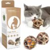 Potaroma Juguetes de hierba gatera, 3 piezas de juguetes para gatos, bolas de jaula de pino plateado natural y bola de campana para gatos de interior, limpieza de gatitos, molar matatabi, juguete