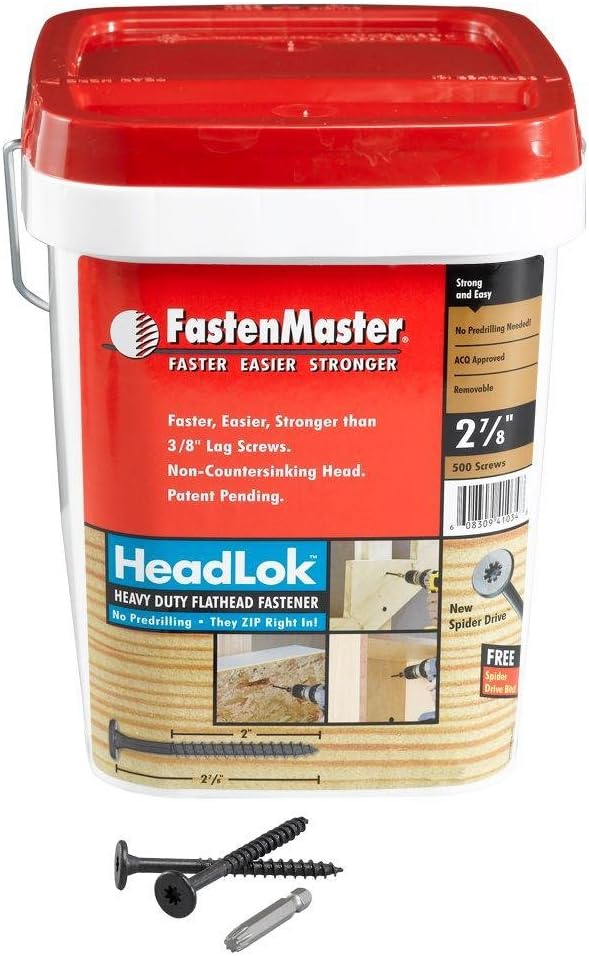 FastenMaster HeadLok No. 10 x 2-7/8 pulgadas L Tornillos de madera de acero epoxi con cabeza hexagonal de araña, 500 unidades