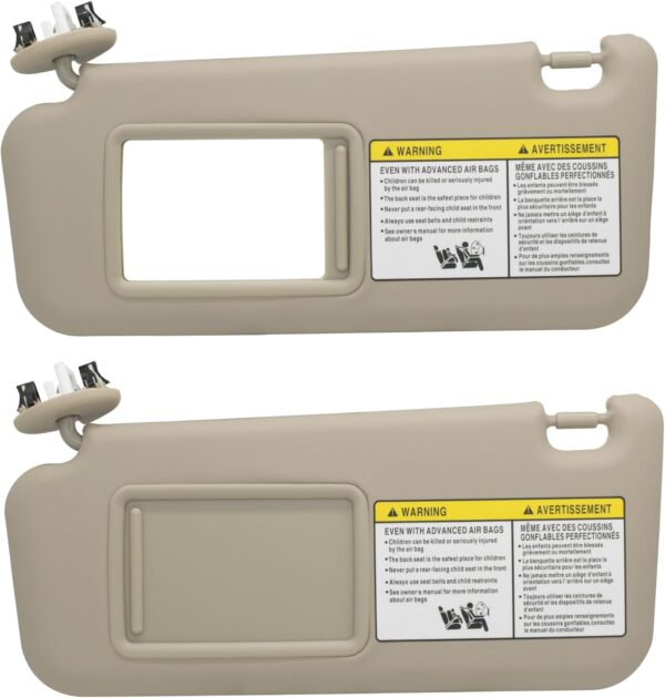 Reemplazo de visera solar para lado izquierdo y pasajero con Toyota RAV4 2006 2007 2008 2009 2010 2011 2012 2013 con luz de repuesto 74320-42501-A1 y 74310-42451-A1 beige