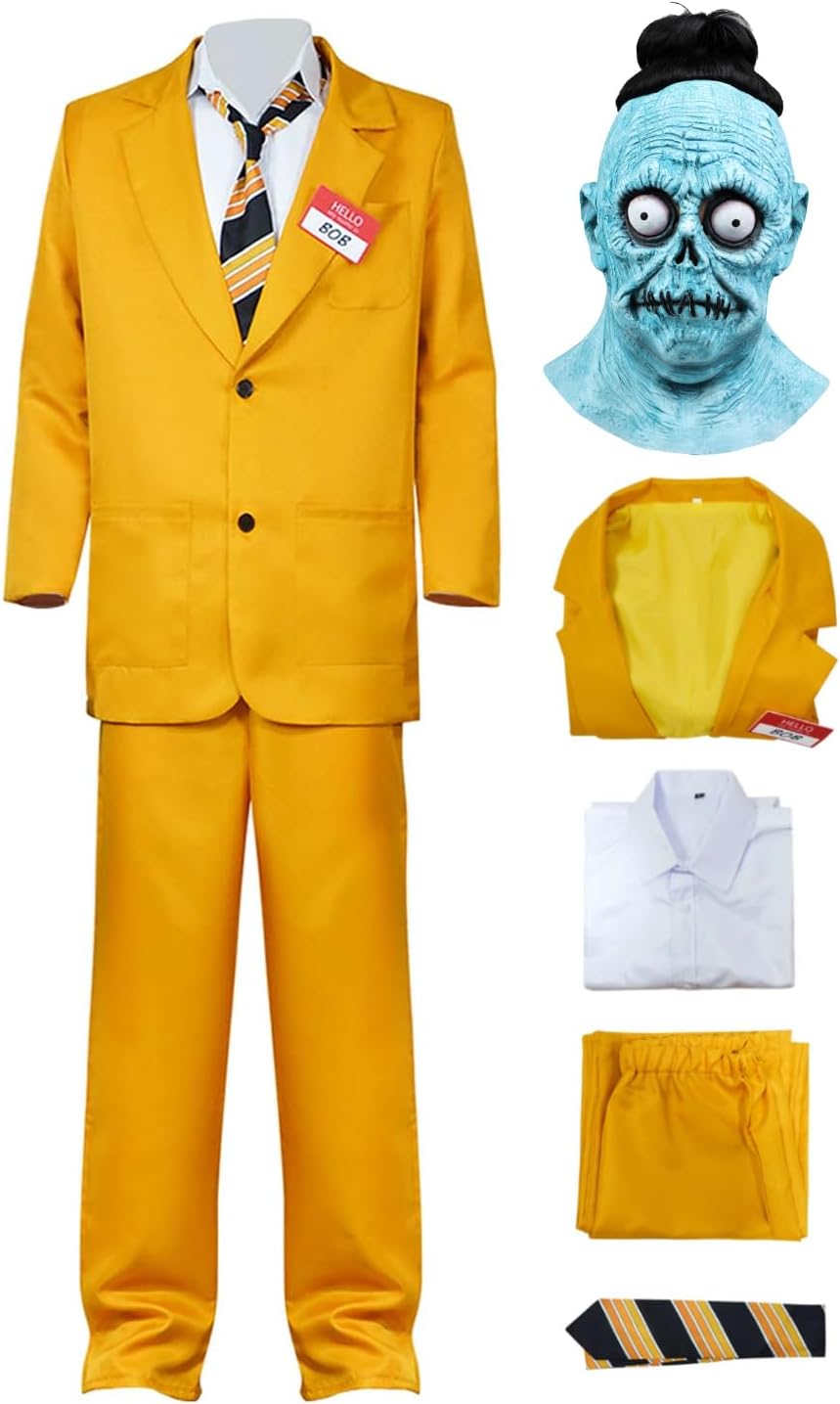 Vaianie Disfraz de Bob para hombre, disfraz de escarabajo amarillo, disfraz de Bob Shrinker, disfraz de máscara de películas de Halloween, disfraz de personaje