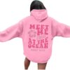Meet Me 1962 At The Ocean Surf City Sudaderas de gran tamaño para mujer, sudadera con capucha rosa de palmera Y2K