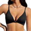 WOWENY Brasier push up con cierre frontal para mujer, sin varillas, brasier acolchado sin costuras, corte bajo, cuello en V, ligero