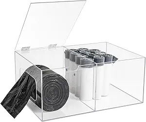 Dispensador de bolsas de basura, acrílico extra grande con compartimento de almacenamiento, organizador de bolsas de basura de cocina debajo del fregadero con tapa para 13, 30, 33 galones