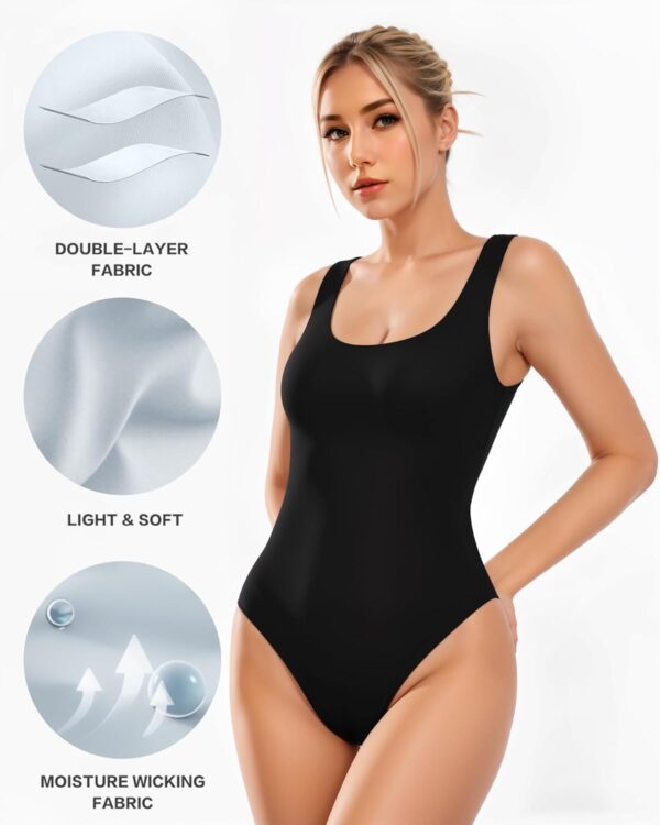 ALGALAROUND Body sin mangas de doble forro para mujer, cuello redondo, sin mangas, básico, body