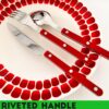 Juego de cubiertos rojos de 16 piezas con mango de remache, juego de cubiertos de acero inoxidable 1810 para 4, tenedores y cucharas plateados, pulido con espejo, apto para lavavajillas