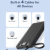 VRURC Cargador portátil con cables integrados, cargador de batería externa de 10000 mAh de viaje Essentials, 5 salidas y 2 entradas, pantalla LED externa, compatible con iPhone, Samsung, Android,