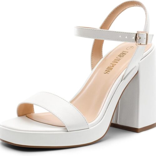 DREAM PAIRS GISELLELE - Tacones para mujer con plataforma gruesa de tacón alto, puntera abierta, moda, boda, fiesta, noche, baile, correa al tobillo, sandalias de vestir
