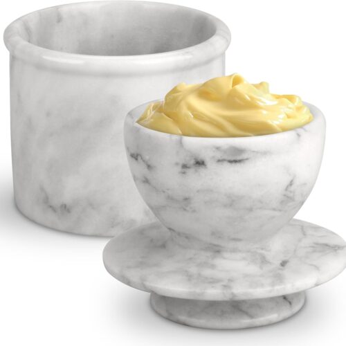 Mantequilla con tapa, manteca suave para untar, manteca francesa de mármol para dejar en la encimera, mantequilla, decoración del hogar y cocina para encimera (blanco gris, grande)