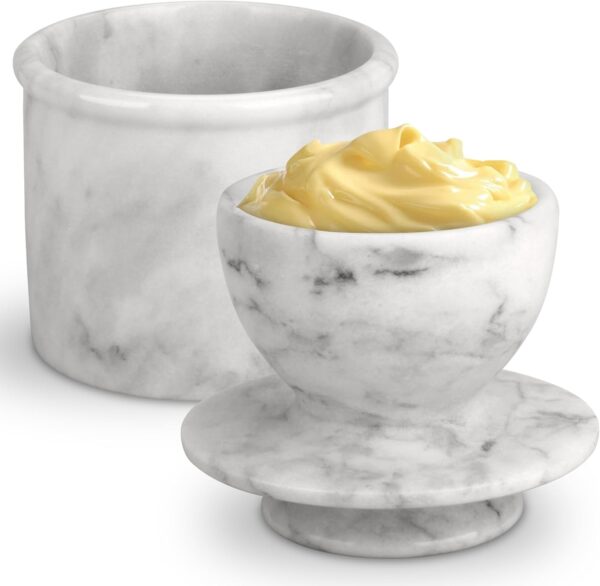 Mantequilla con tapa, manteca suave para untar, manteca francesa de mármol para dejar en la encimera, mantequilla, decoración del hogar y cocina para encimera (blanco gris, grande)